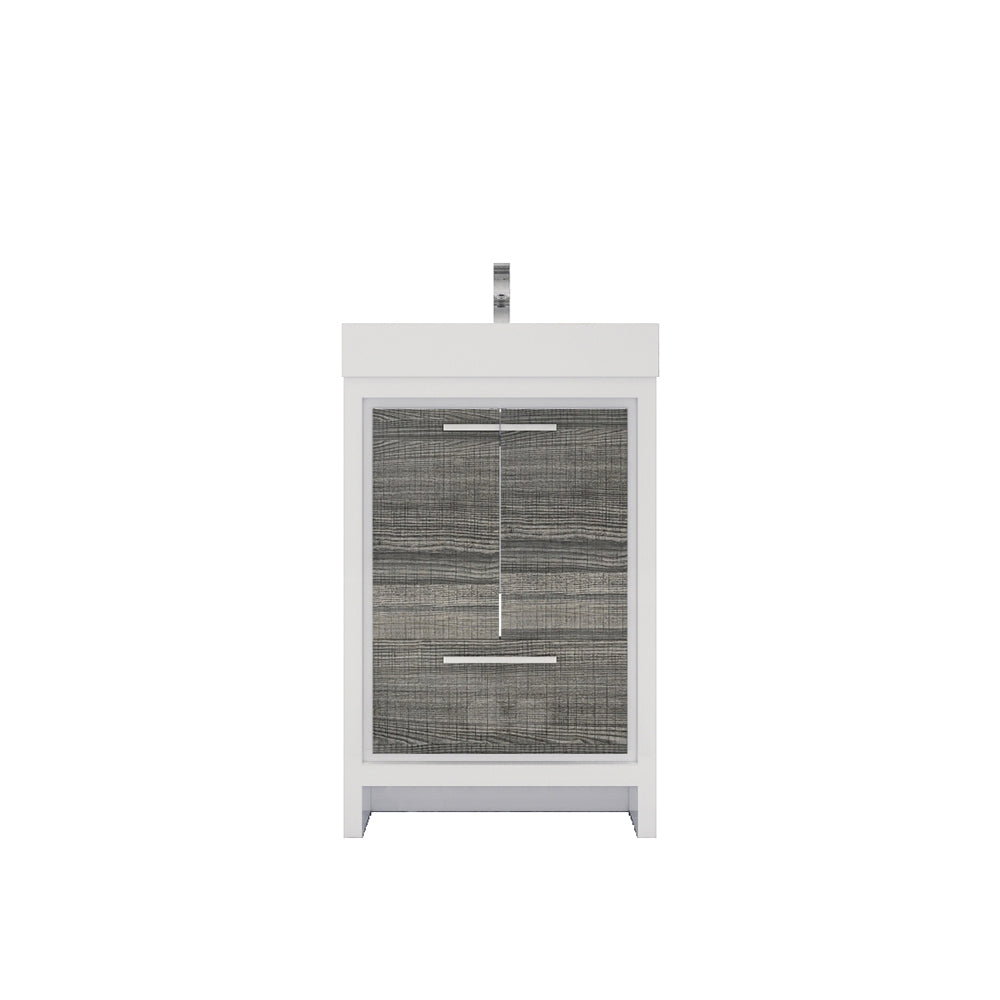 Azure 24" High Gloss Ash Gray Freestanding Vanity with Reinforced Acrylic Sink