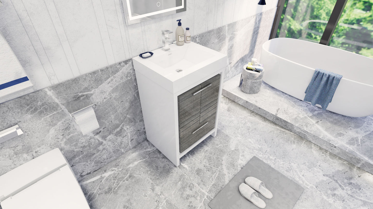 Azure 24" High Gloss Ash Gray Freestanding Vanity with Reinforced Acrylic Sink