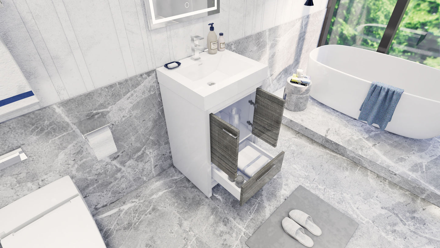Azure 24" High Gloss Ash Gray Freestanding Vanity with Reinforced Acrylic Sink