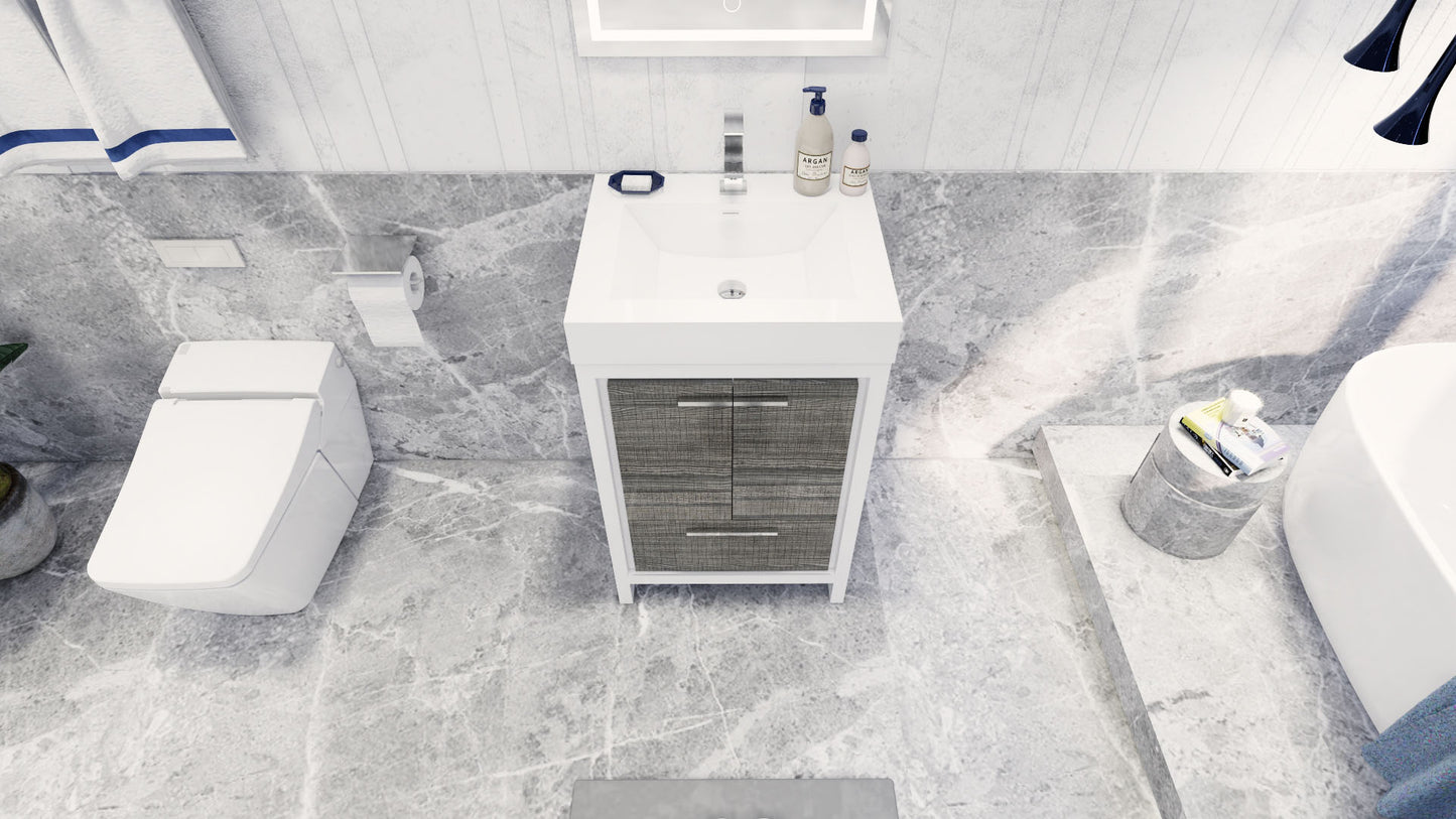 Azure 24" High Gloss Ash Gray Freestanding Vanity with Reinforced Acrylic Sink