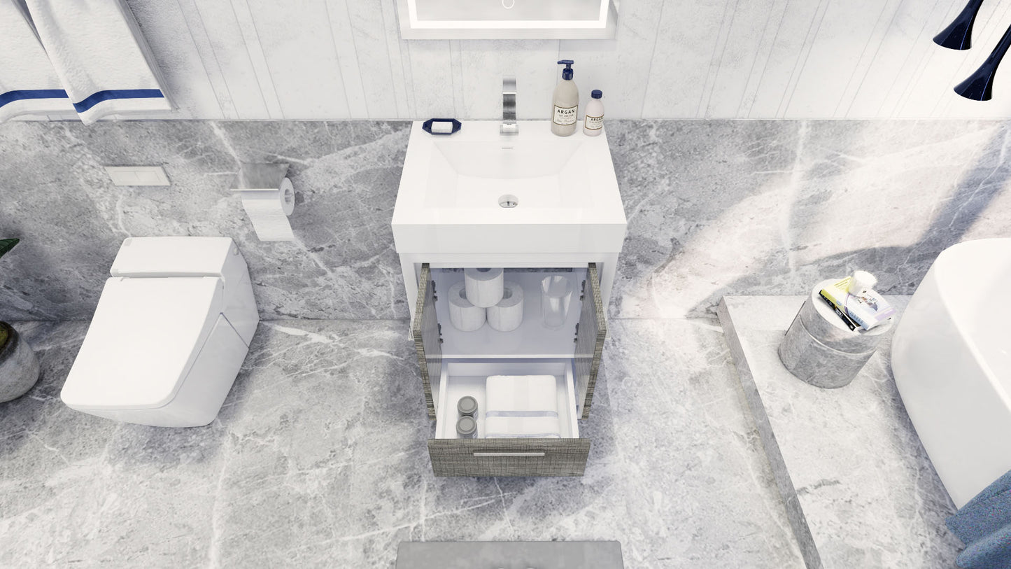Azure 24" High Gloss Ash Gray Freestanding Vanity with Reinforced Acrylic Sink