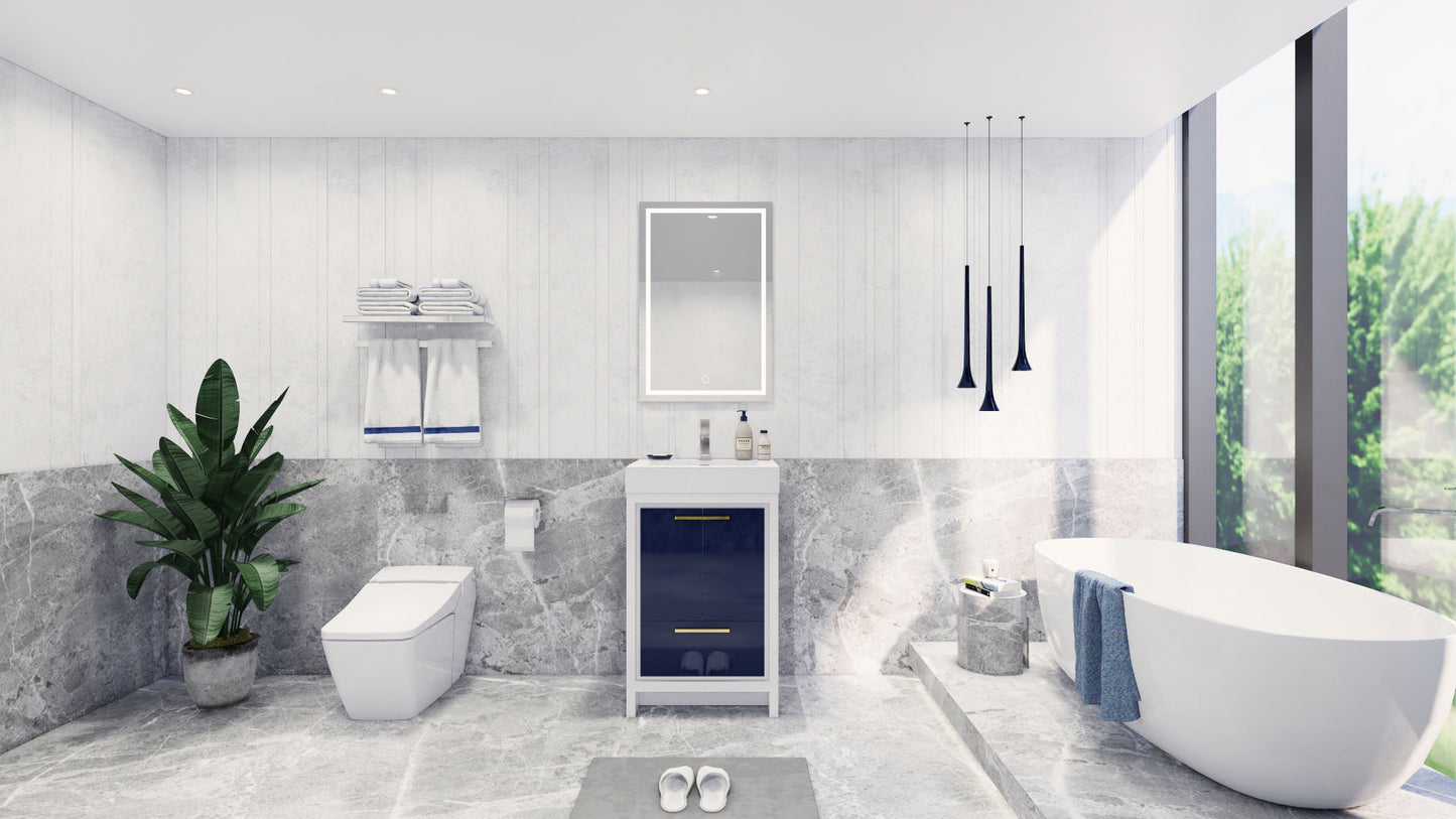 Azure 24" High Gloss Night Blue Freestanding Vanity with Reinforced Acrylic Sink