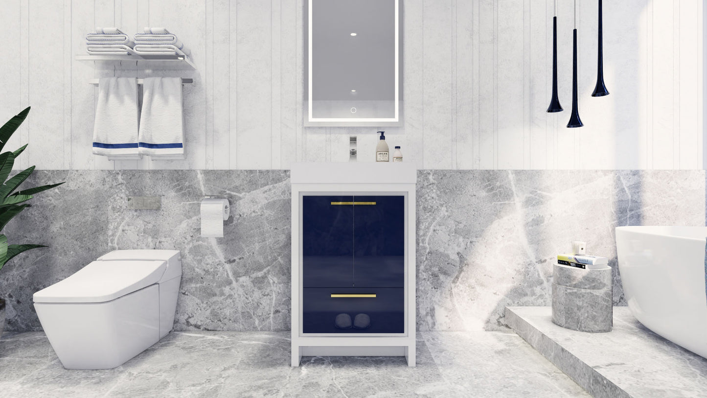 Azure 24" High Gloss Night Blue Freestanding Vanity with Reinforced Acrylic Sink