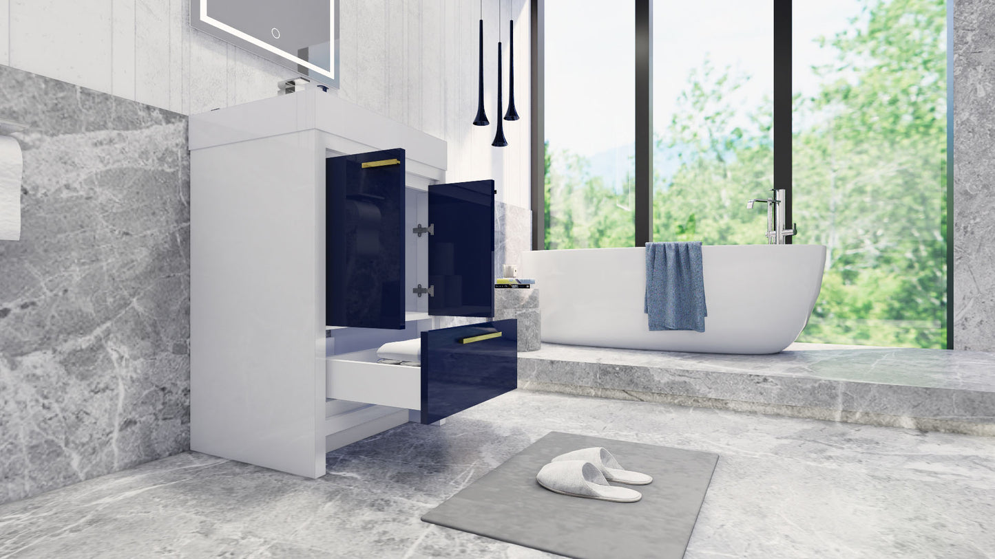Azure 24" High Gloss Night Blue Freestanding Vanity with Reinforced Acrylic Sink