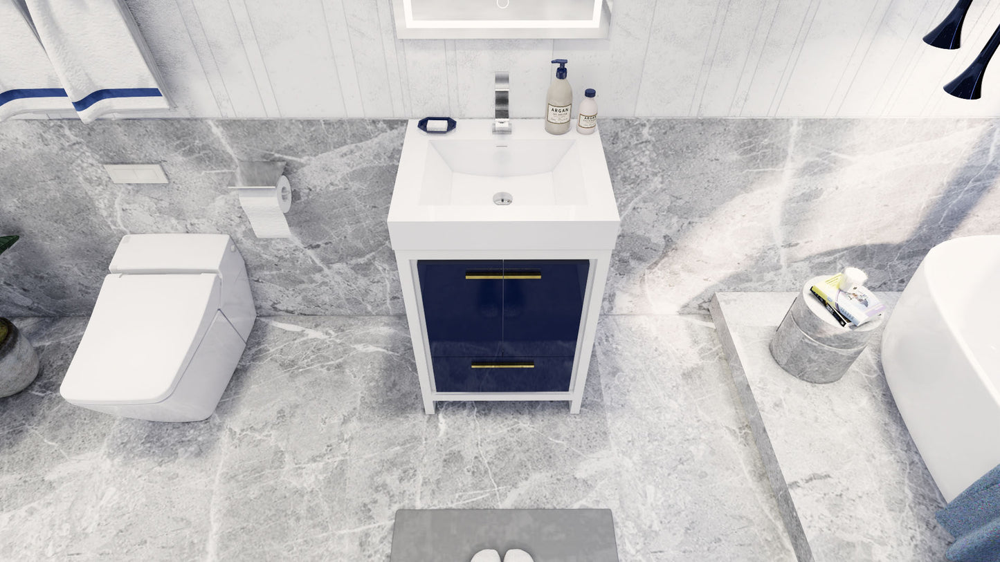Azure 24" High Gloss Night Blue Freestanding Vanity with Reinforced Acrylic Sink