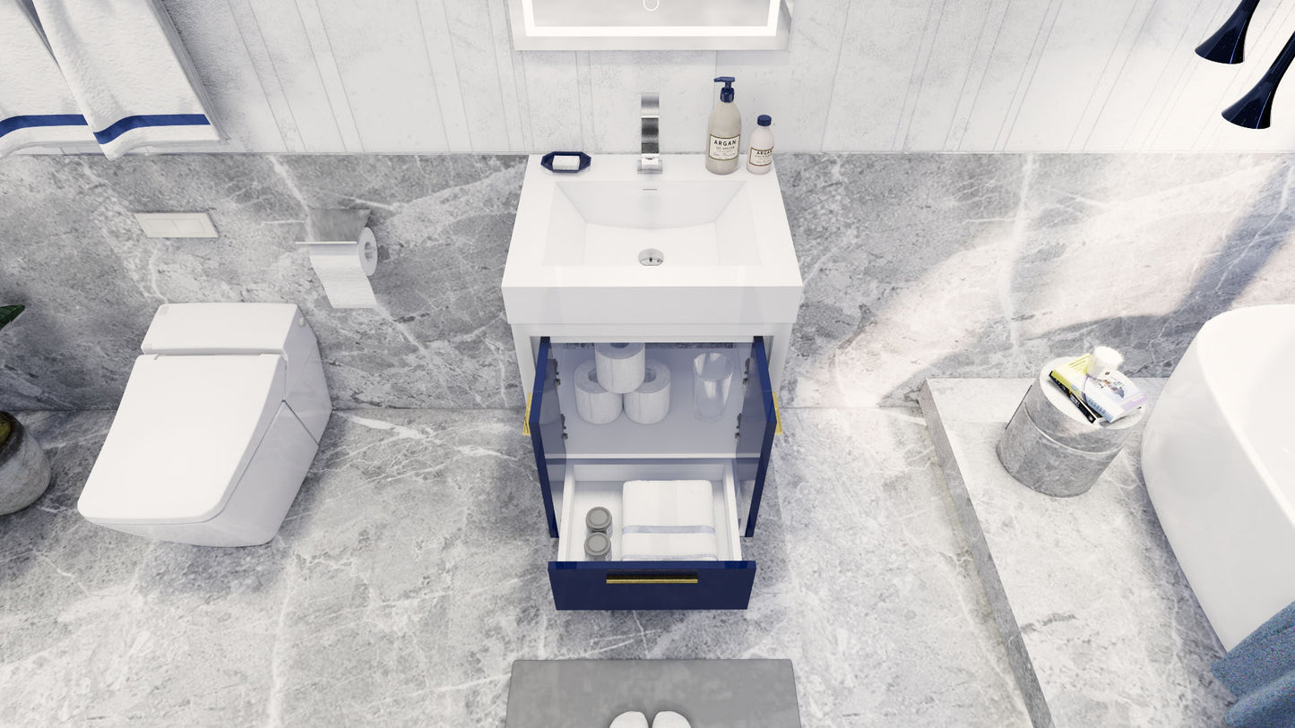 Azure 24" High Gloss Night Blue Freestanding Vanity with Reinforced Acrylic Sink