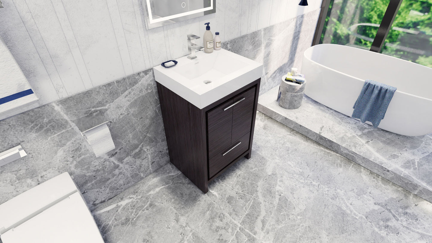 Azure 24" Dark Gray Oak Freestanding Vanity with Reinforced Acrylic Sink