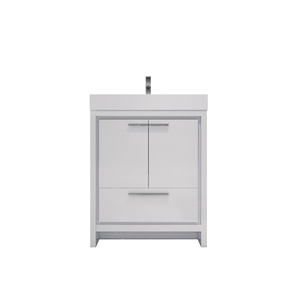 Azure 30" High Gloss White Freestanding Vanity with Reinforced Acrylic Sink