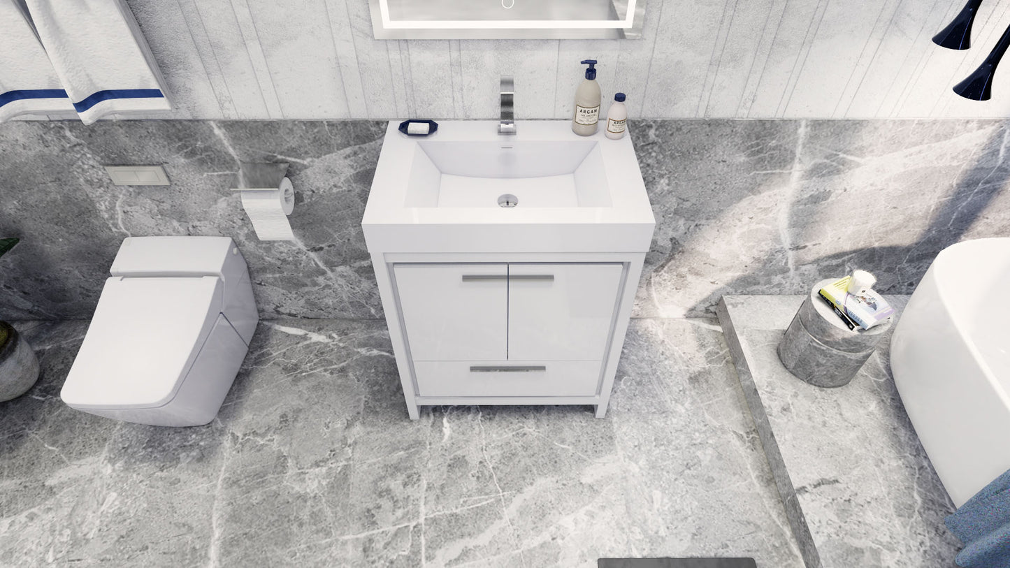 Azure 30" High Gloss White Freestanding Vanity with Reinforced Acrylic Sink