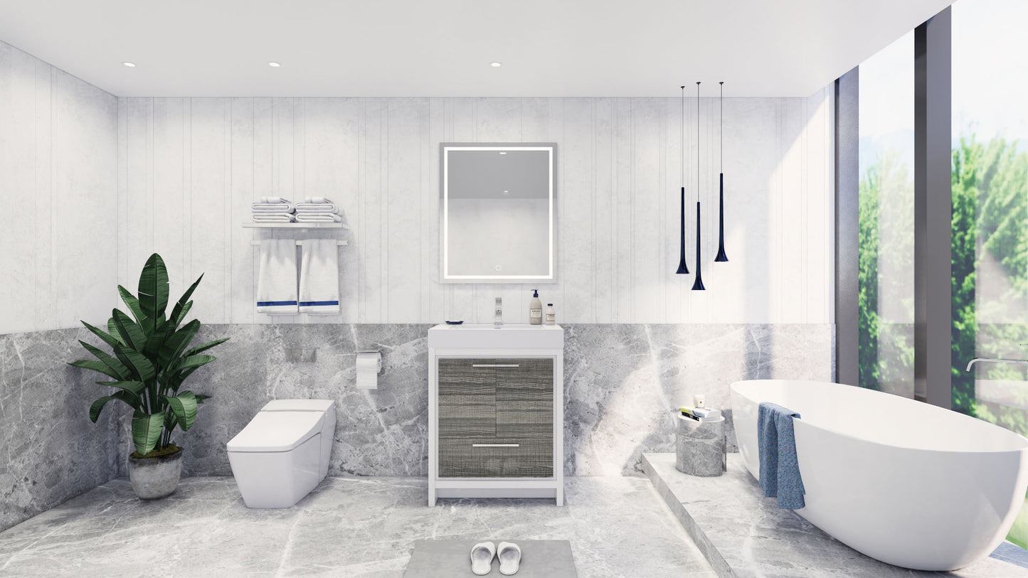 Azure 30" High Gloss Ash Gray Freestanding Vanity with Reinforced Acrylic Sink
