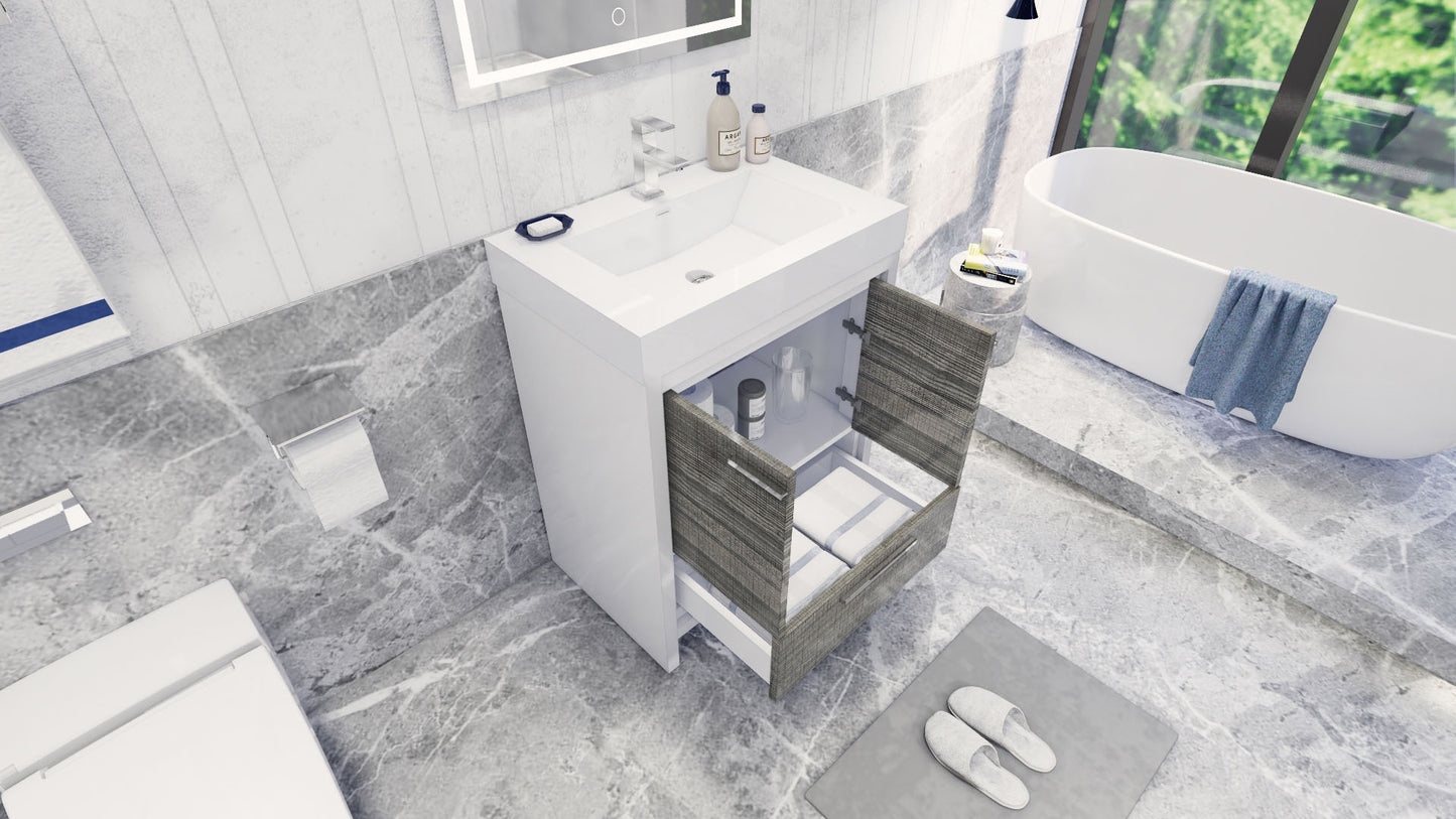 Azure 30" High Gloss Ash Gray Freestanding Vanity with Reinforced Acrylic Sink