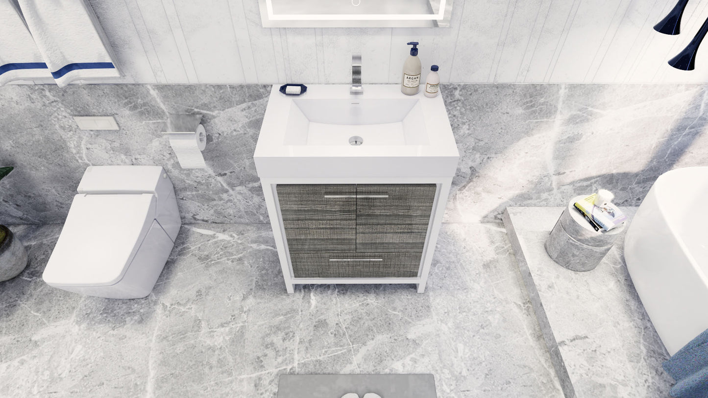 Azure 30" High Gloss Ash Gray Freestanding Vanity with Reinforced Acrylic Sink
