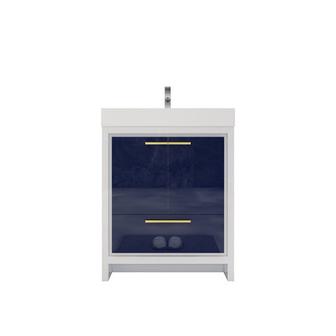 Azure 30" High Gloss Night Blue Freestanding Vanity with Reinforced Acrylic Sink