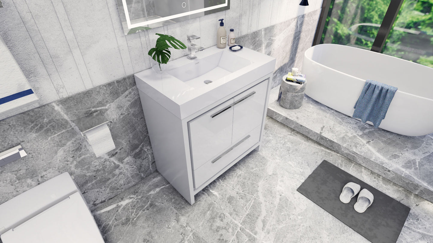 Azure 36" High Gloss White Freestanding Vanity with Reinforced Acrylic Sink