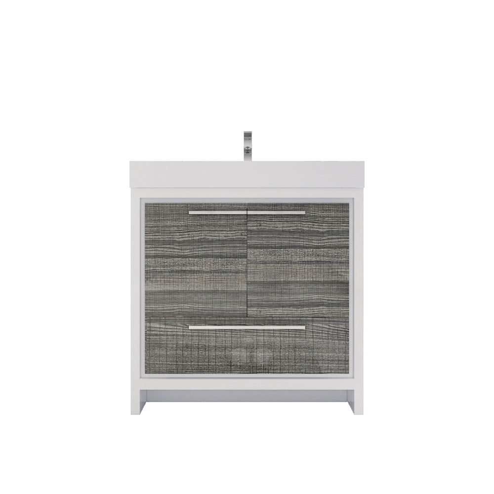 Azure 36" High Gloss Ash Gray Freestanding Vanity with Reinforced Acrylic Sink