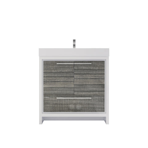 Azure 36" High Gloss Ash Gray Freestanding Vanity with Reinforced Acrylic Sink