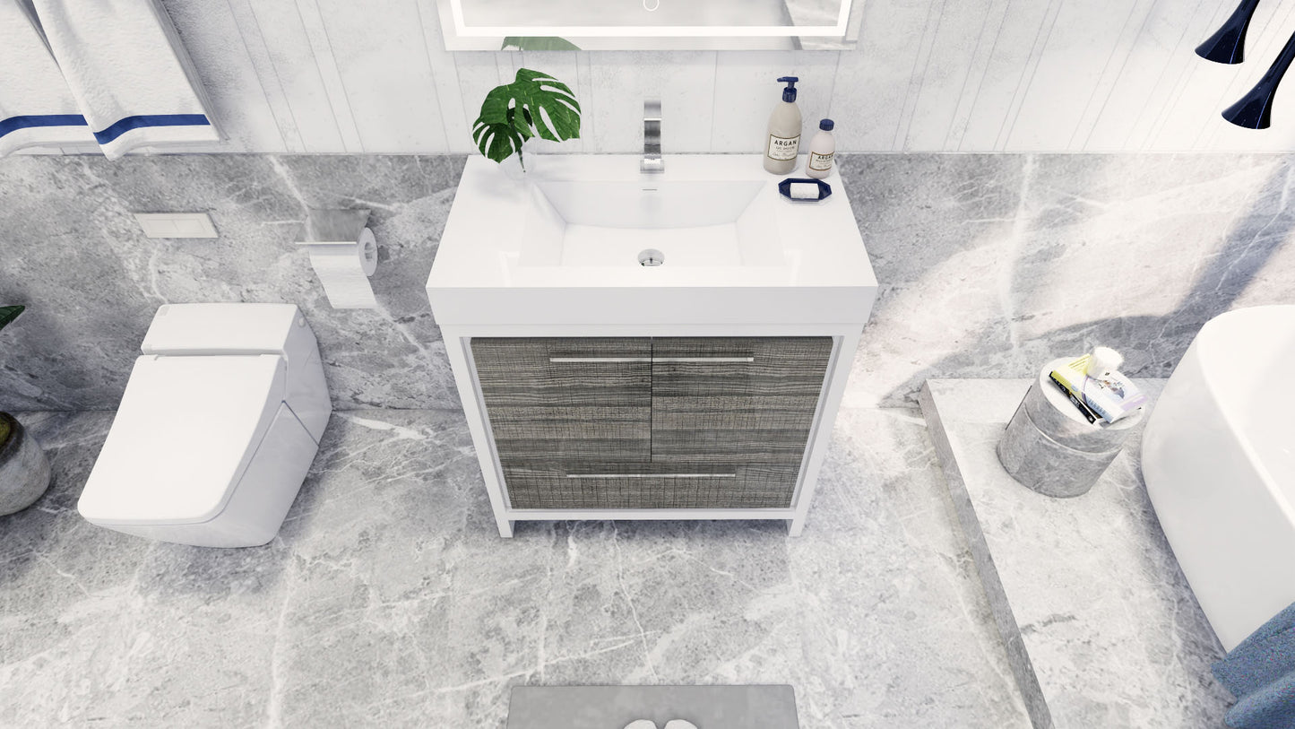 Azure 36" High Gloss Ash Gray Freestanding Vanity with Reinforced Acrylic Sink
