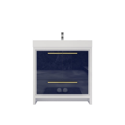 Azure 36" High Gloss Night Blue Freestanding Vanity with Reinforced Acrylic Sink