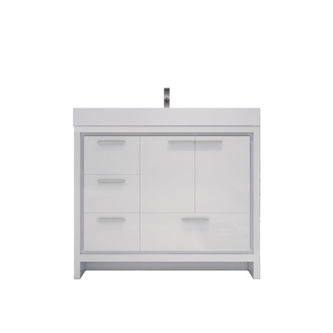 Azure 42" High Gloss White Freestanding Vanity with Reinforced Acrylic Sink (Left Side Drawers)