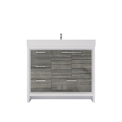Azure 42" High Gloss Ash Gray Freestanding Vanity with Reinforced Acrylic Sink (Left Side Drawers)