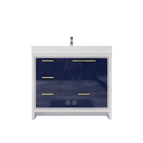 Azure 42" High Gloss Night Blue Freestanding Vanity with Reinforced Acrylic Sink (Left Side Drawers)