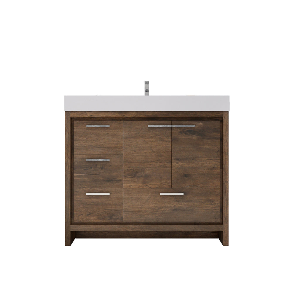 Azure 42" Rosewood Freestanding Vanity with Reinforced Acrylic Sink (Left Side Drawers)