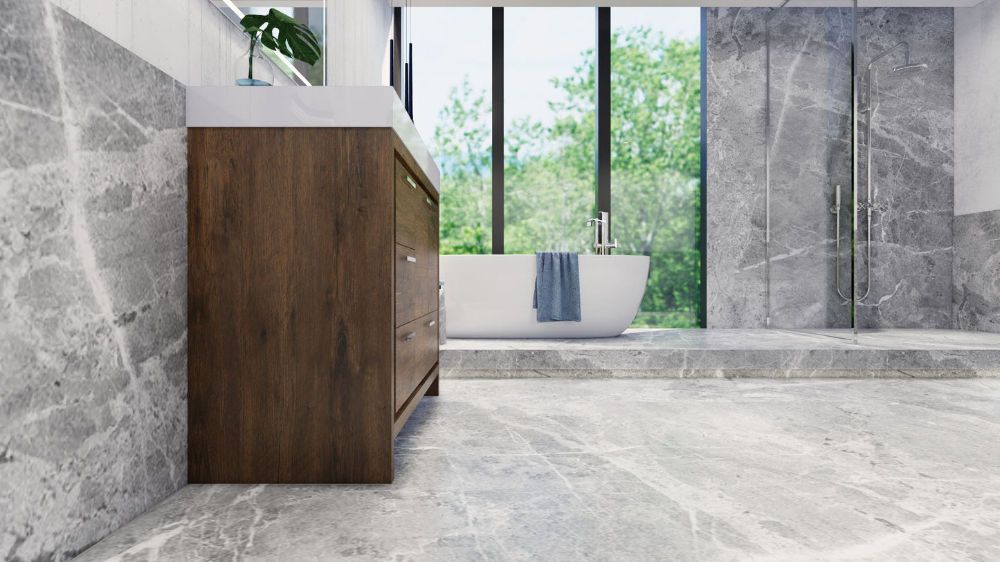 Azure 42" Rosewood Freestanding Vanity with Reinforced Acrylic Sink (Left Side Drawers)