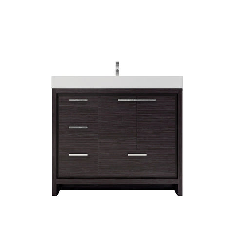 Azure 42" Dark Gray Oak Freestanding Vanity with Reinforced Acrylic Sink (Left Side Drawers)