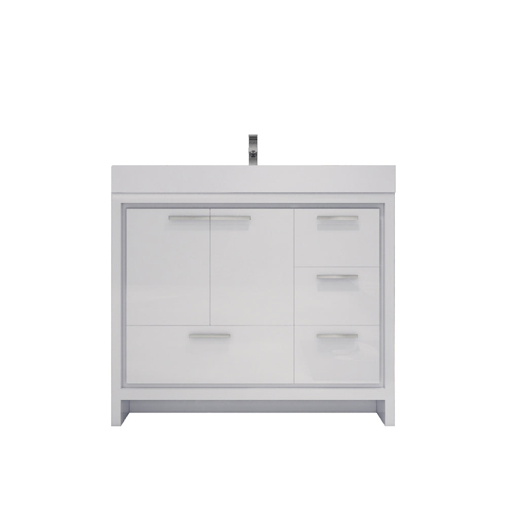 Azure 42" High Gloss White Freestanding Vanity with Reinforced Acrylic Sink (Right Side Drawers)