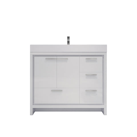 Azure 42" High Gloss White Freestanding Vanity with Reinforced Acrylic Sink (Right Side Drawers)