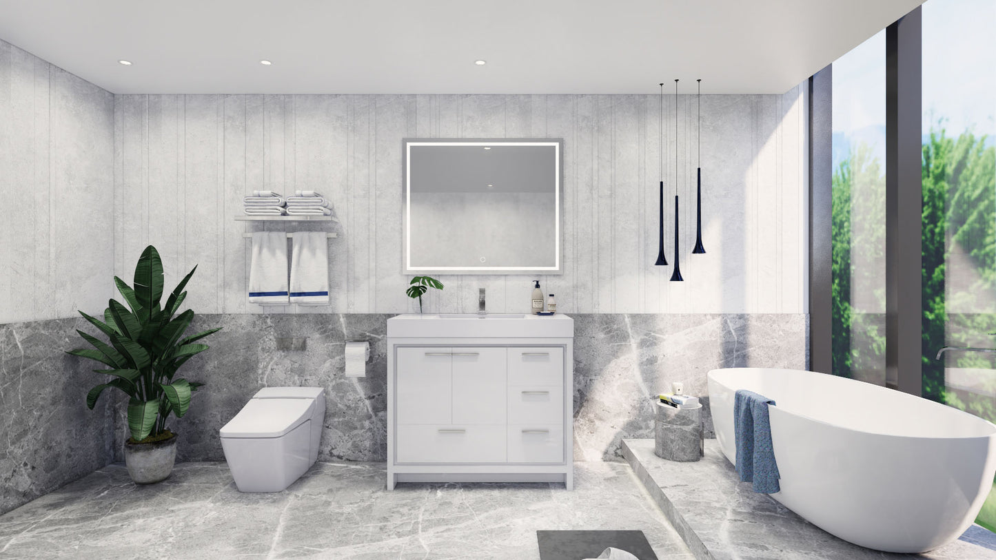 Azure 42" High Gloss White Freestanding Vanity with Reinforced Acrylic Sink (Right Side Drawers)