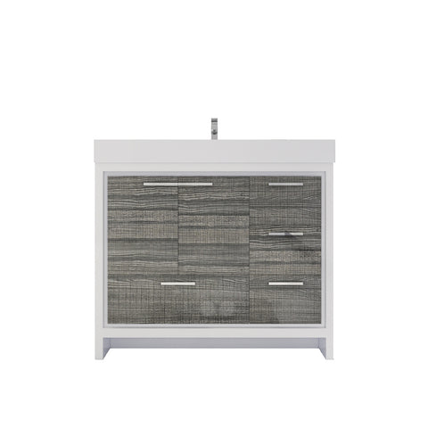 Azure 42" High Gloss Ash Gray Freestanding Vanity with Reinforced Acrylic Sink (Right Side Drawers)