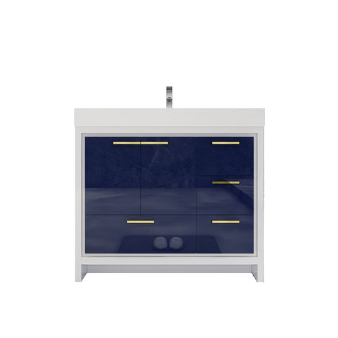 Azure 42" High Gloss Night Blue Freestanding Vanity with Reinforced Acrylic Sink (Right Side Drawers)