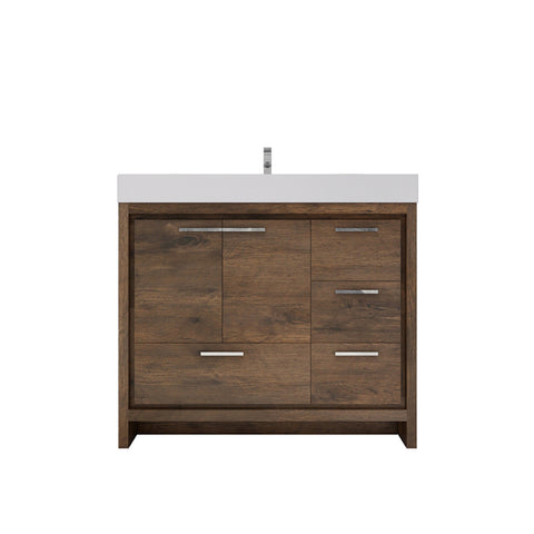 Azure 42" Rosewood Freestanding Vanity with Reinforced Acrylic Sink (Right Side Drawers)