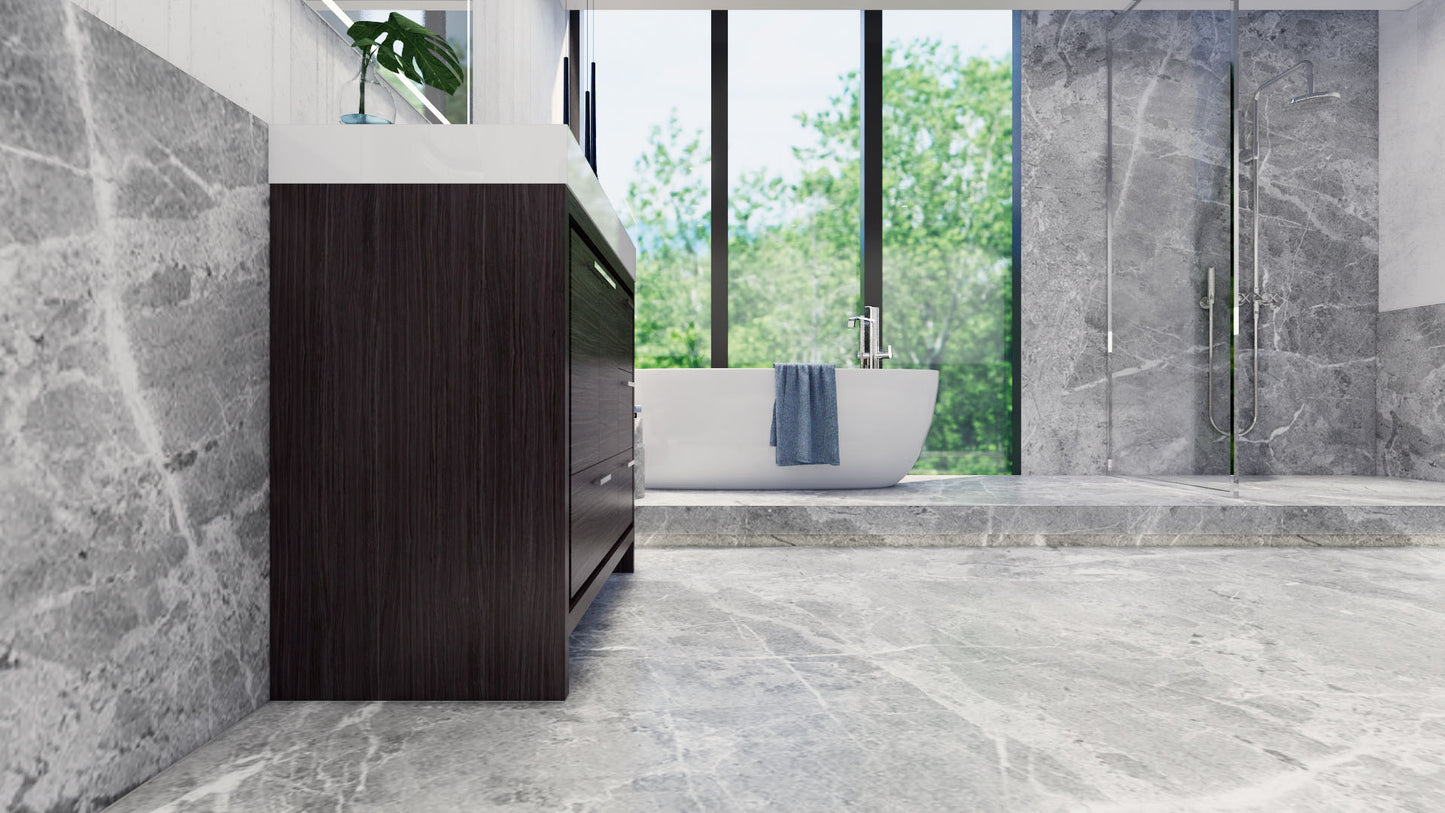 Azure 42" Dark Gray Oak Freestanding Vanity with Reinforced Acrylic Sink (Right Side Drawers)