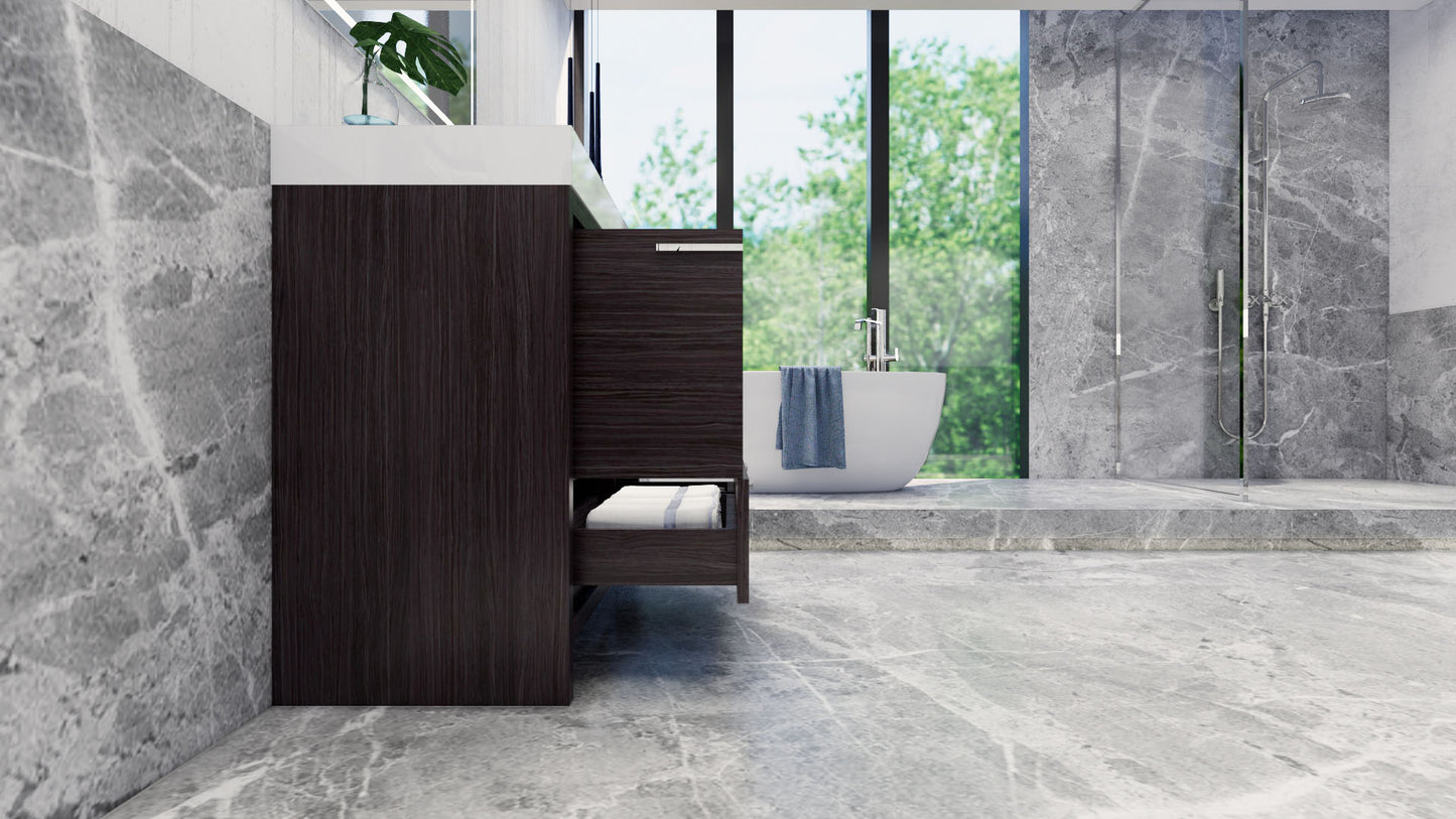 Azure 42" Dark Gray Oak Freestanding Vanity with Reinforced Acrylic Sink (Right Side Drawers)