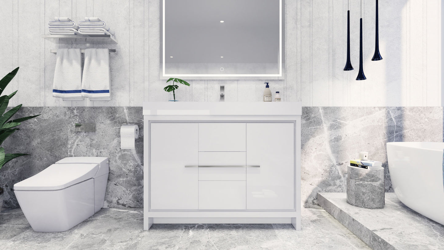 Azure 48" High Gloss White Freestanding Vanity with Reinforced Acrylic Sink