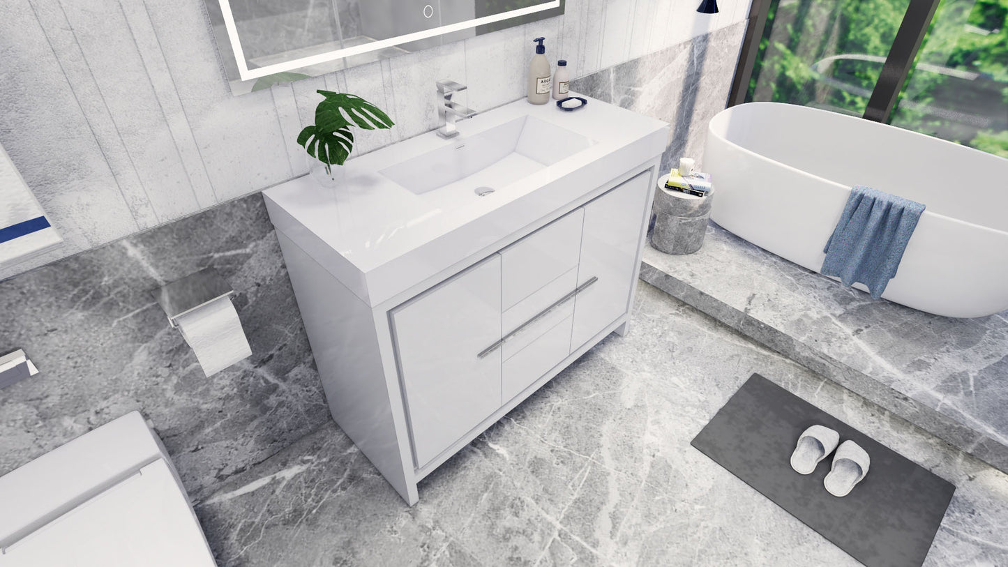 Azure 48" High Gloss White Freestanding Vanity with Reinforced Acrylic Sink