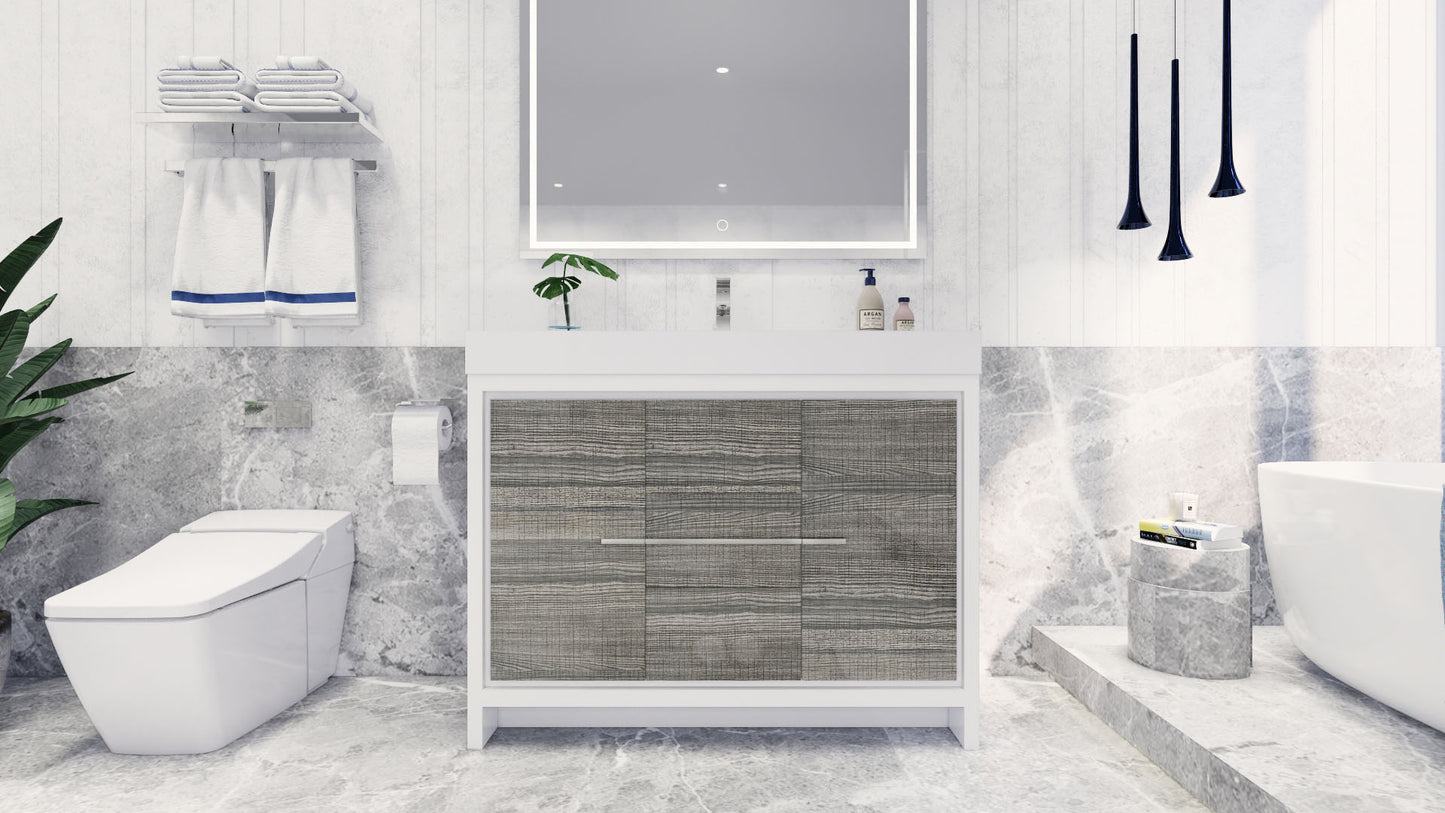 Azure 48" High Gloss Ash Gray Freestanding Vanity with Reinforced Acrylic Sink