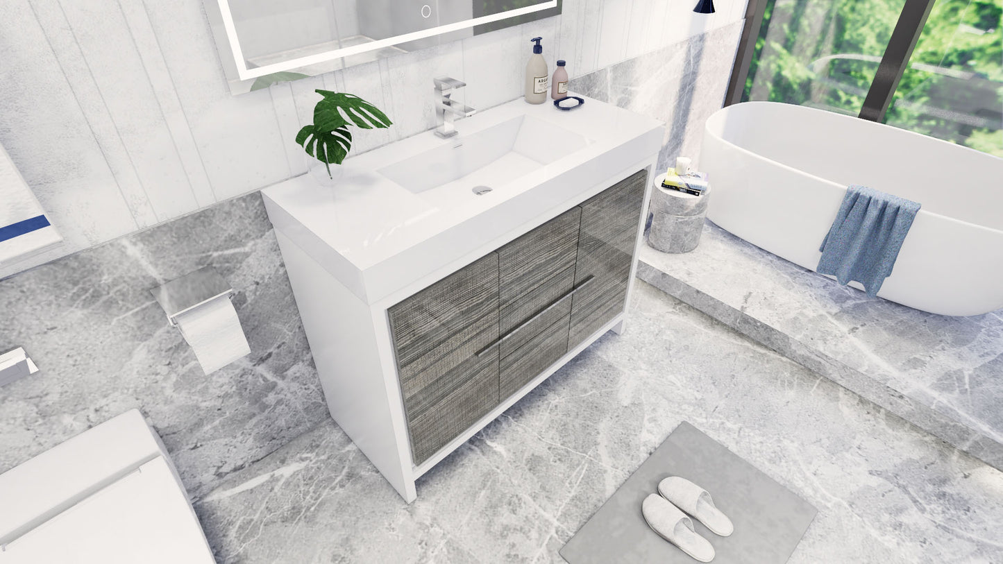 Azure 48" High Gloss Ash Gray Freestanding Vanity with Reinforced Acrylic Sink