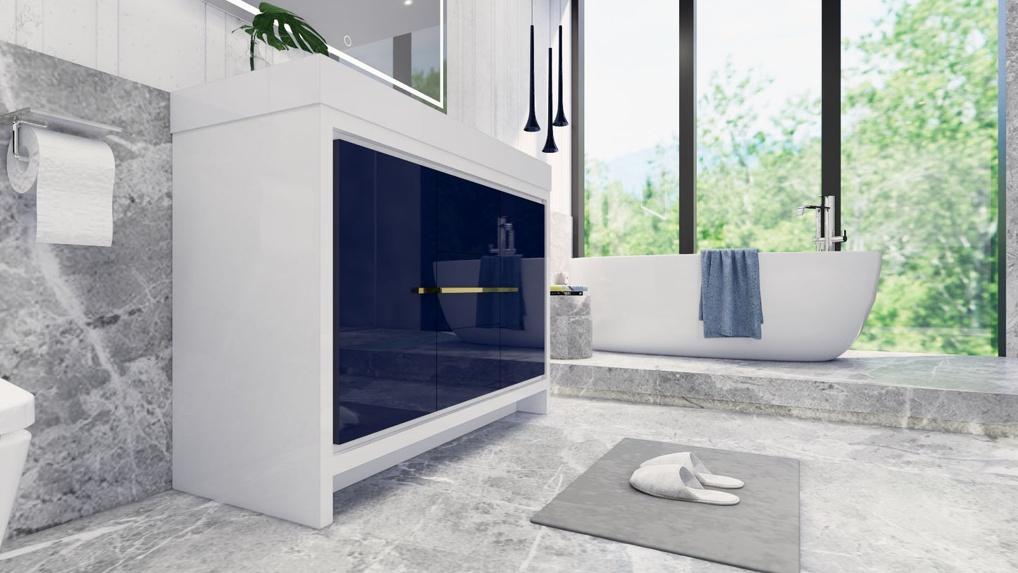 Azure 48" High Gloss Night Blue Freestanding Vanity with Reinforced Acrylic Sink