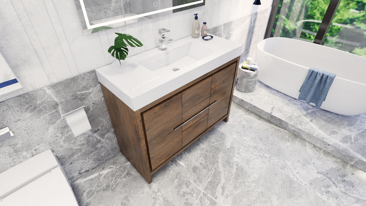 Azure 48" Rosewood Freestanding Vanity with Reinforced Acrylic Sink