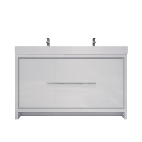 Azure 60" High Gloss White Freestanding Vanity with Reinforced Acrylic Sinks