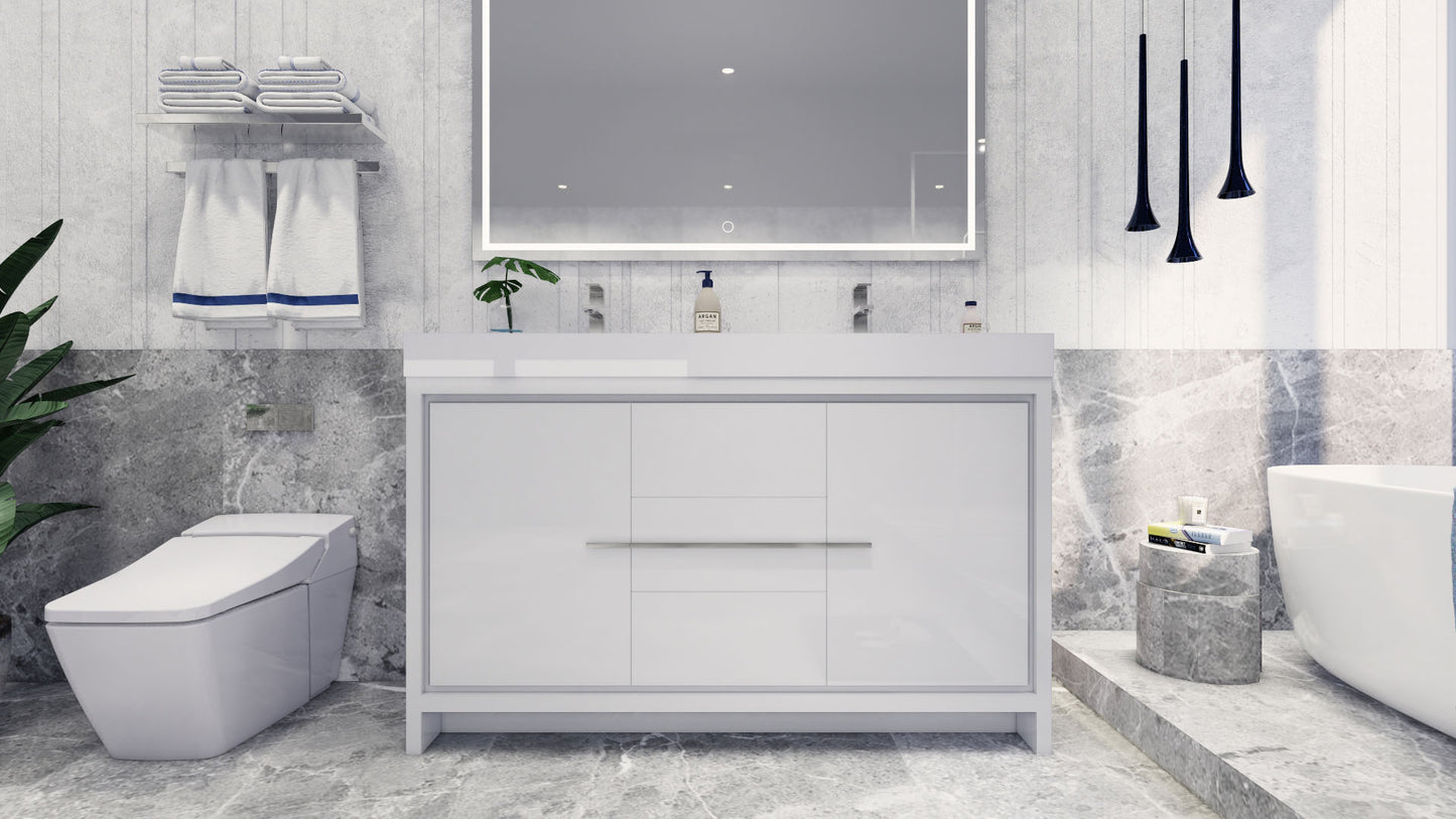 Azure 60" High Gloss White Freestanding Vanity with Reinforced Acrylic Sinks