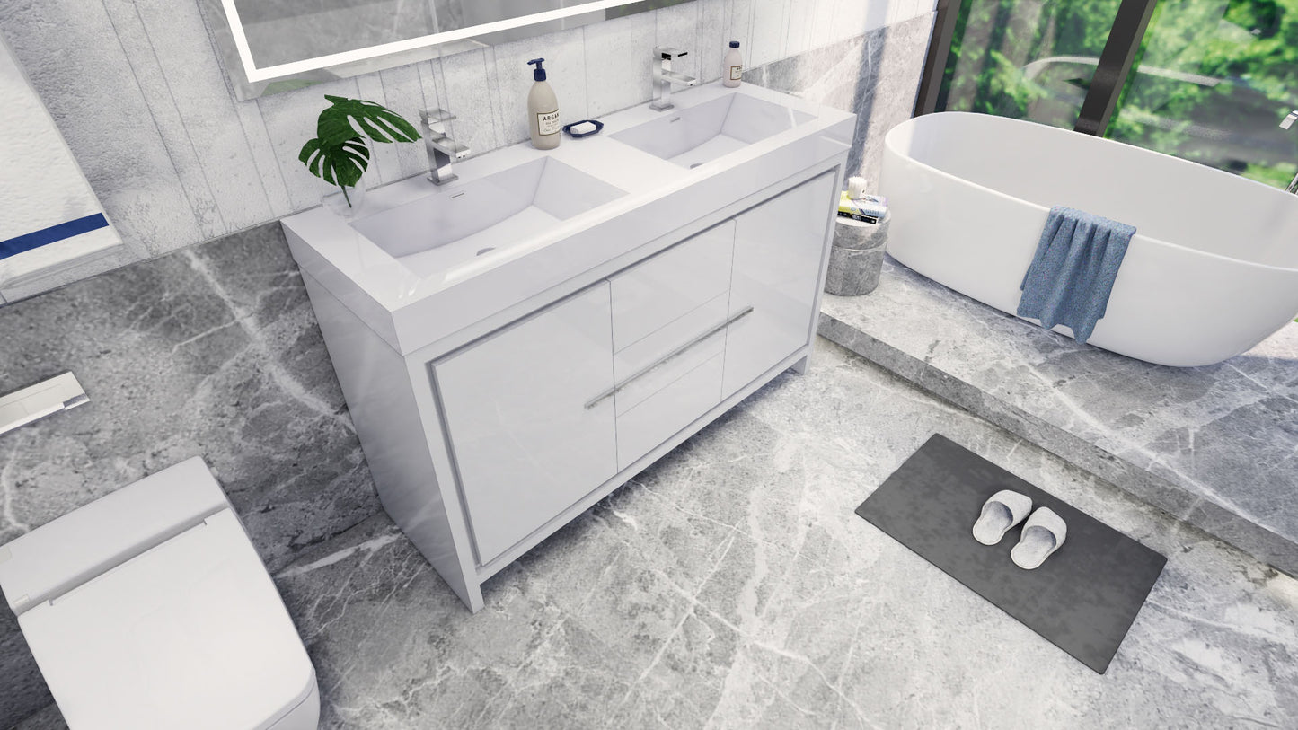 Azure 60" High Gloss White Freestanding Vanity with Reinforced Acrylic Sinks