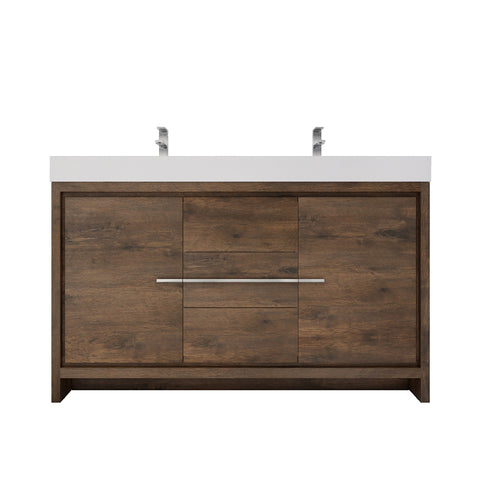 Azure 60" Rosewood Freestanding Vanity with Reinforced Acrylic Sinks