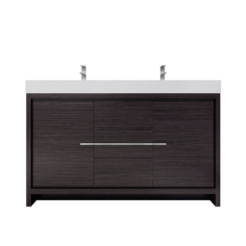 Azure 60" Dark Gray Oak Freestanding Vanity with Reinforced Acrylic Sinks