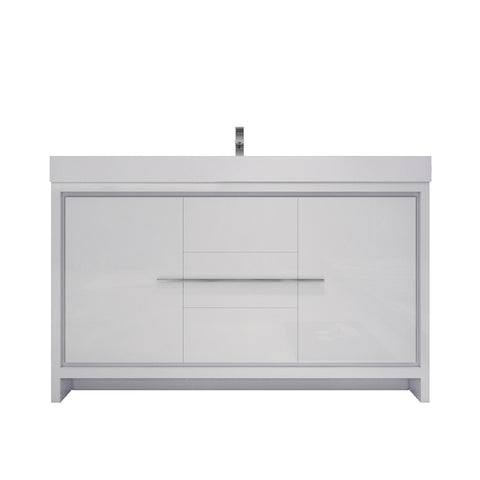 Azure 60" High Gloss White Freestanding Vanity with Reinforced Acrylic Sink