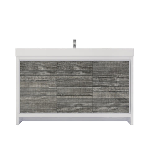Azure 60" High Gloss Ash Gray Freestanding Vanity with Reinforced Acrylic Sink