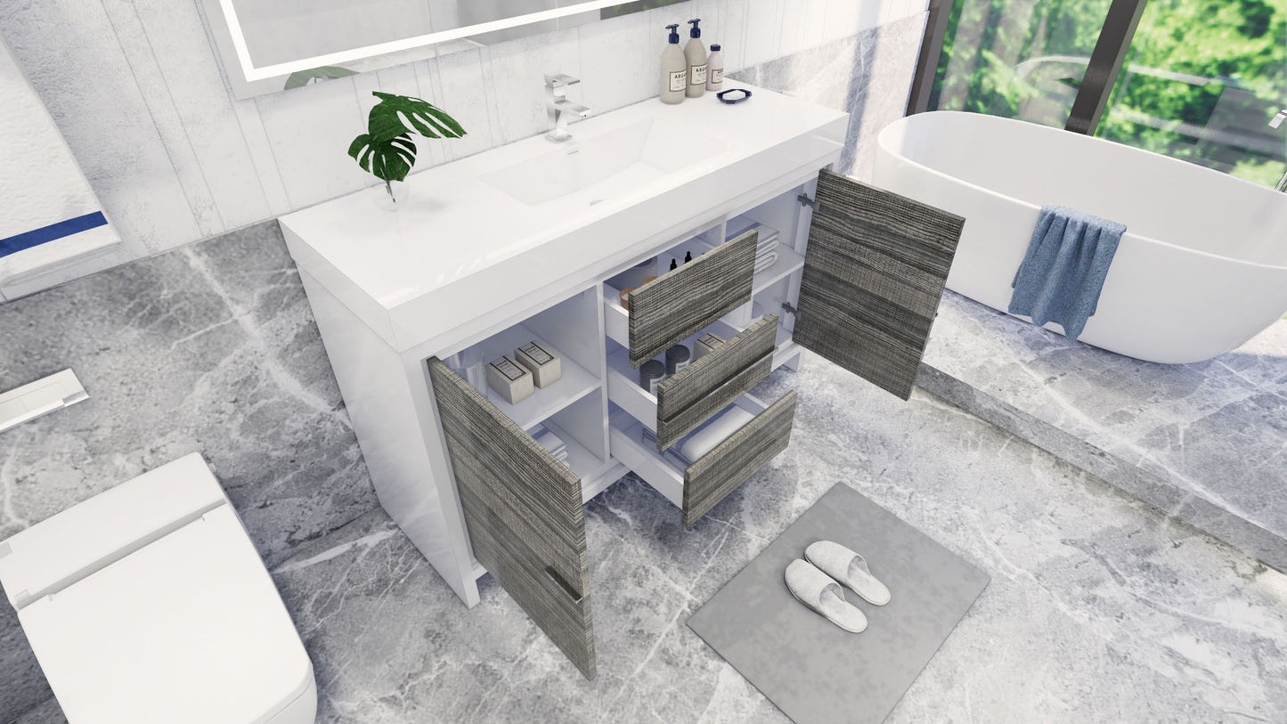 Azure 60" High Gloss Ash Gray Freestanding Vanity with Reinforced Acrylic Sink